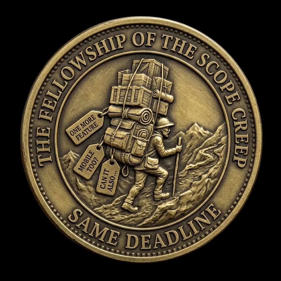 The Fellowship of the Scope Creep challenge coin